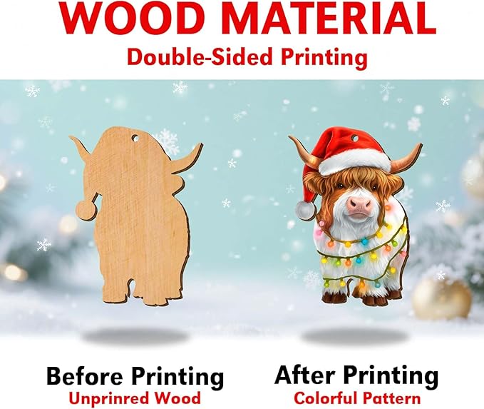 Farmhouse 2 Side Printed Wooden Ornament, Farm Animal Tree Decoration, Cute Cow Ornament, Holiday Hanging Keepsake Gift for Christmas