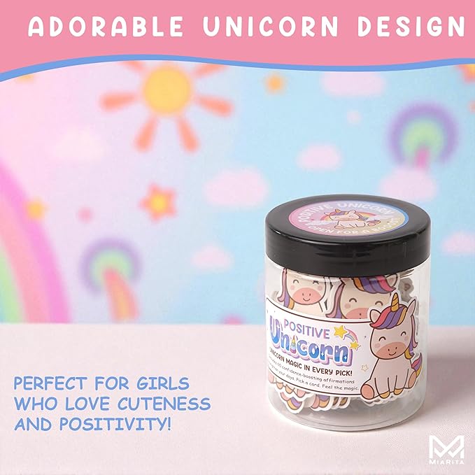 Positive Unicorn Jar, Emotional Supports Unicorns 60 Affirmation Cards, Back to School Gifts for Girls Teacher, Birthday Gift for Women Teen Girls, Friends Daughter Mom Wife, Unicorn Desk Decor