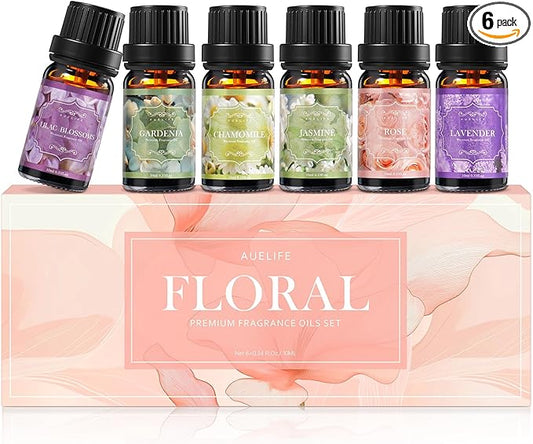 Floral Essential Oils Set | Top 6 Essential Oils for Diffusers for Home, Aromatherapy Oils Gift Set for Home Fragrance, Candle Making Scents - Lilac, Lavender, Chamomile, Jasmine, Rose, Gardenia