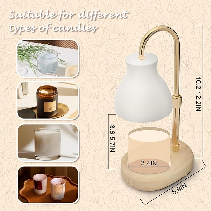 SOKCVSEA Candle Warmer Lamp - Candle Lamp Warmer Diamond Height Adjustable, Birthday Gifts for Mom Women, House Warming Gifts New Home Decor, Wax Melt Warmer with 2 Bulbs White Gold