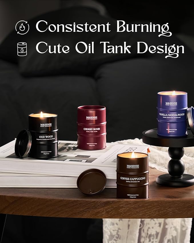 Fall Candles Set | Mini Scented Candles Gift Set | 4 Pack Candles for Home Scented Candle,Cherry Vanilla Oud Sandalwood Coffee Candle,Gift Set for Women and Men,Soy Wax 14 oz 86 Hour