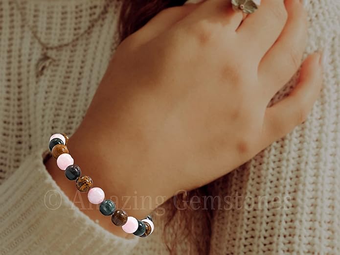 Natural Healing Crystal Bracelet for Women - Mens Bracelet Energy Balancing Gemstones Set - Adjustable Stone Bead Bracelet for Men and Women - Chakra Crystal Therapy Accessory, Meditation