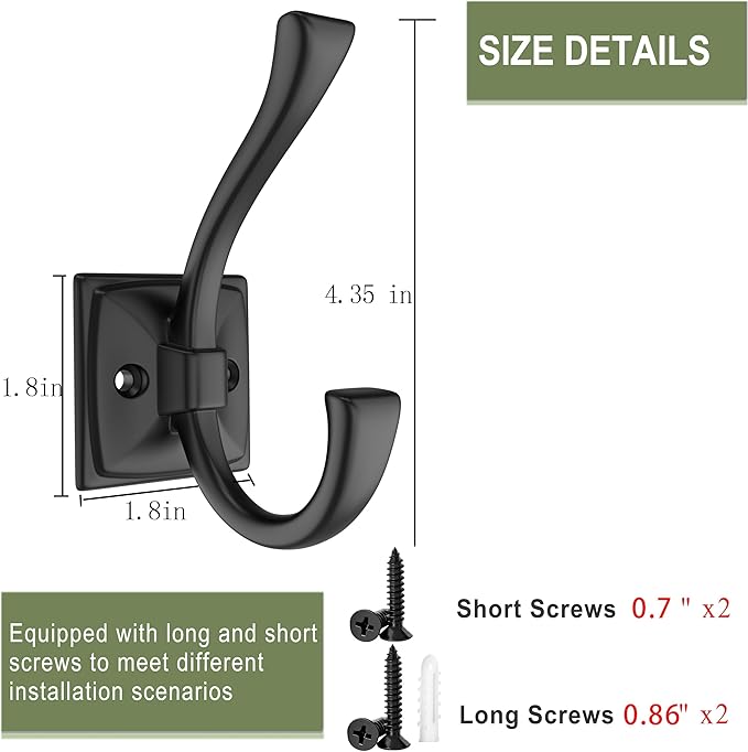 2 Pack Antique Black Coat Robe Hooks for Wall Hanging Hat, Key, Bag, Robe, Towel, Mudroom Hook Entrance Bathroom Door Decorative Heavy Duty Hats Hanger
