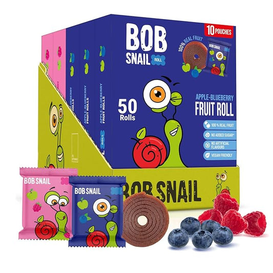 Bob Snail Exotic Mix Fruit Roll Ups – Healthy Sweets, Real Dried Fruits Snacks, No Added Sugar, Vegan, Nut Free, Candy for Adults and Kids – Flavour 50 pcs, 500g (Blueberry & Raspberry)