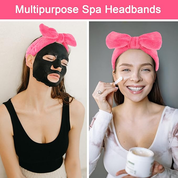 Ondder Spa Headband for Washing Face 8 Pack Rose Red Skincare Headbands for Women Girls Terry Cloth Cute Bow Head Bands