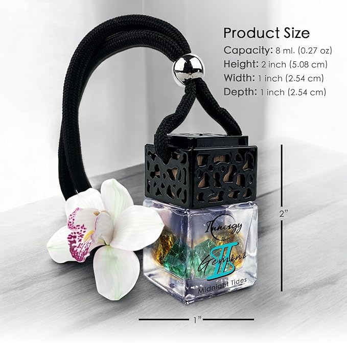 Innergy Gemini Zodiac Crystal Infused Car Air Freshener - Portable 8 ml. Hanging Essential Oil Diffuser for Vehicle, Long-Lasting Fragrance, Eco-Friendly Design, Freshness On The Go!