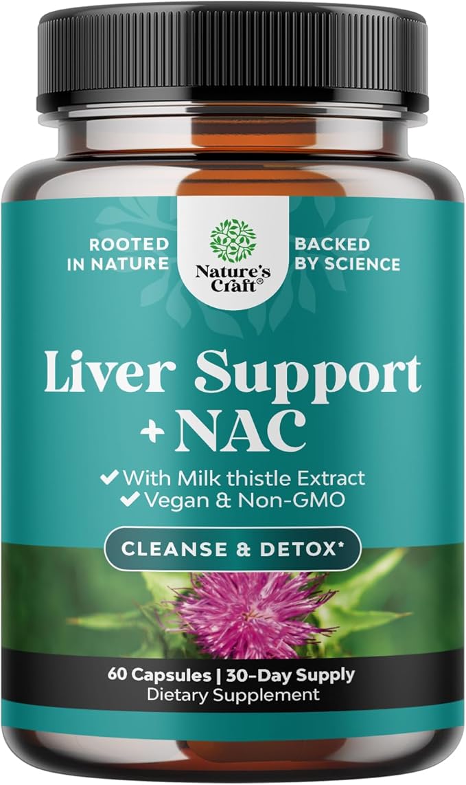 Liver Support NAC Supplement with Milk Thistle for Liver Cleanse Detox & Repair - N Acetyl Cysteine Supplement for Liver Cleanse with Turmeric, Choline, Dandelion & L-Glutathione - 60 Caps