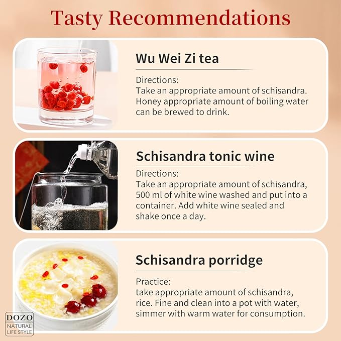 DOZO Schisandra Berry Dried Schisandra Chinensis 7.76oz/220g Schisandra Berry Tea Dried Omija Tea Whole Berries Dried Loose Berry Herbs Pure Natural Wu Wei Zi Caffeine Free 五味子