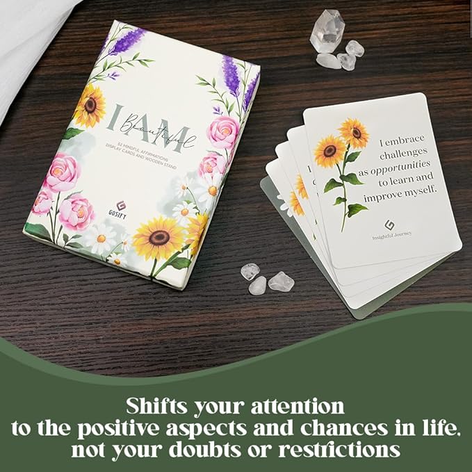52 Positive Floral Affirmation Cards for Women with Display Stand - Mindful Affirmations to Build Success - Daily Growth Challenges & Inspiration - Mindfulness & Self Care Gift for Women, Men