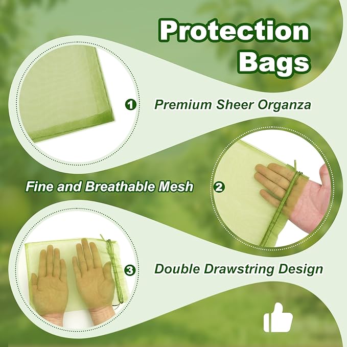 50 PCS 6x9 Inch Olive Green Organza Bags, Mesh Bags Drawstring Small Fruit Protection Bag for Christmas Gift, Party Favors, Wedding, St. Patrick's Day