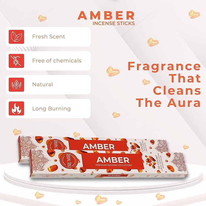 Amber Incense Sticks - Total 120 Insence-Sticks - 6 Packs of 20 Insense - Inciensos - Inscents - Natural Non Toxic Ingredients - Incents - Incence - Inscense - Insents