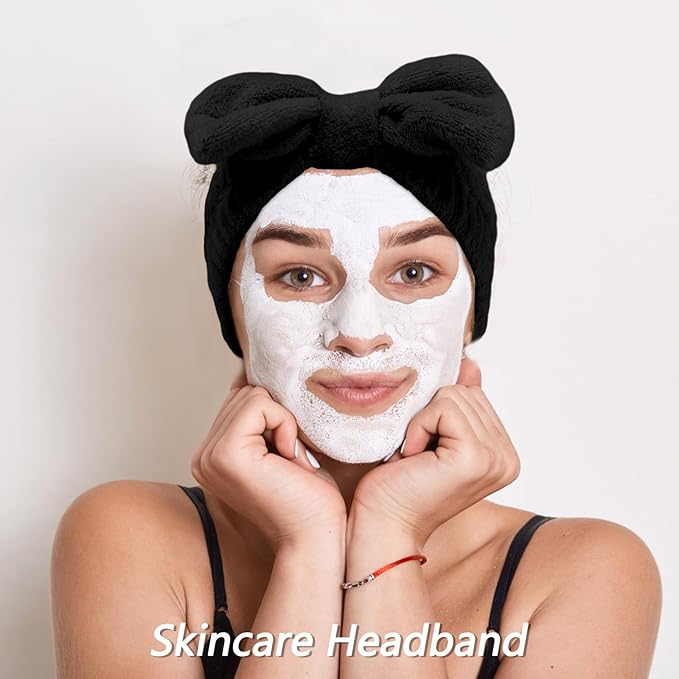 VELSCRUN 6 Pack Spa Headband, Makeup Headband, Face Wash Headbands, Skincare Headbands, Black Sponge Hair Band Bow Tie Spa Head Band for Washing Face Wristband Set Hair Accessories for Women Gifts