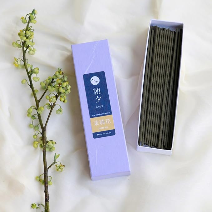 Asayu Japanese Low Smoke Jasmine Incense Sticks 20g Sample Size, 100% Made in Japan with Less Irritation, Non-Toxic Incense for Morning Energy, Yoga, Meditation or Mindfulness