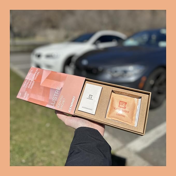 Car Air Freshener(Lustre)-Long Lasting Scented Sachet, Luxury Car Fragrance Diffuser, Magnetic Vent Clip and Hanging Ribbon, Clean and Natural with Essential Oil, For Home Drawer and Closet