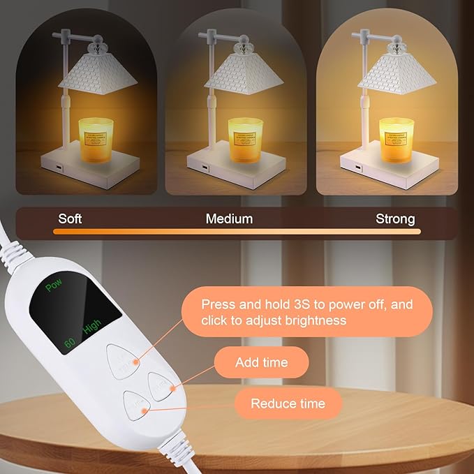 Candle Warmer lamp with Timer Dimmable,USB ChargingPortcandle Candle Lamps,Cute Candle Warmer Suitable for Home Decoration,Bedroom and Living Room decoratio(White)