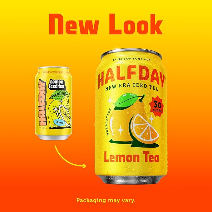 HALFDAY Prebiotic Iced Tea Lemon, Peach, Raspberry and Half & Half Variety Pack, Gut Health, Plant Fiber & Prebiotics, 3-5g of Sugar, 35 Calories, Natural Caffeine, Gluten Free, Keto 12 fl oz (12 pack)