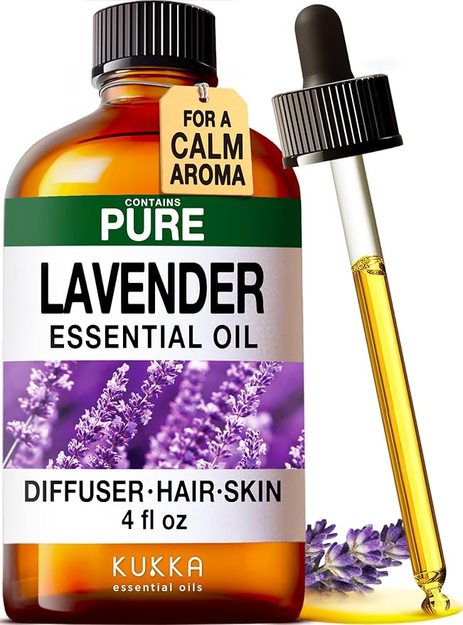 KUKKA Lavender Essential Oils - 4 Fl Oz - for Hair, Skin, Diffuser, Aromatherapy & DIY Soap Making Scent
