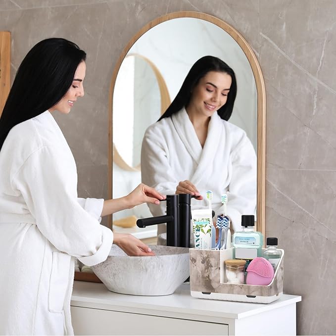 Toothbrush Holders for Bathroom Countertop Organizer, Kids Electric Toothbrush and Toothpaste Holder for Bathroom Organizers and Storage (White Marble Grain)