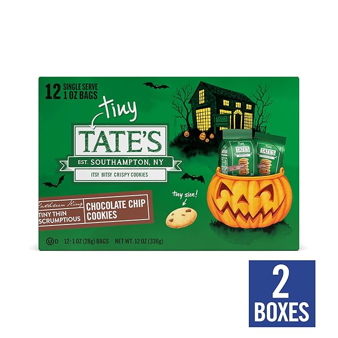 Tate's Bake Shop Tiny Chocolate Chip Cookies, Limited Edition Halloween Cookies, 2 Boxes (24 Total Snack Packs)