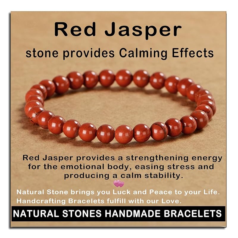 AD Beads Handmade Gemstone Stretch Elastic Bracelet Crystal Healing Reiki Nature's Beauty and Spiritual Essence Unisex (6mm, Red Jasper)