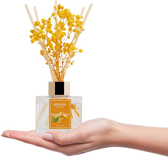 Reed Diffuser Set - 3.38 fl oz （100ml） Tropical Fruit Home Fragrance Reed Diffuser for Bathroom Shelf Decor 6 Reed Stick