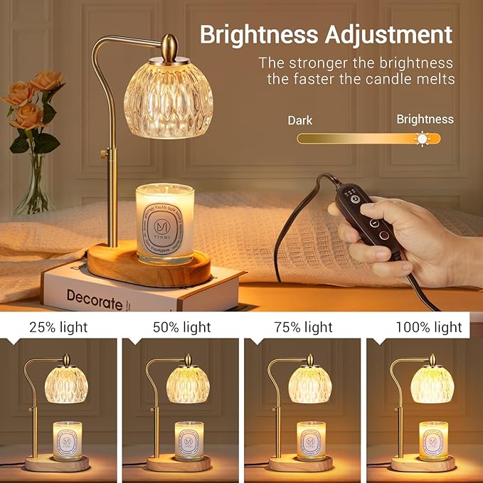 Candle Warmer, Candle Warmer Lamp with Timer & Dimmer Height Adjustable Scented Candles, with 2 * 50W Bulbs for Home Decor Mothers Day(Gold)