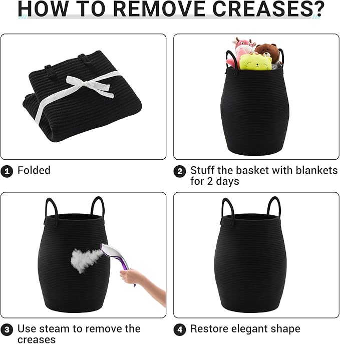 Fiona's magic 105L Extra Large Laundry Hamper Basket, Woven Tall Clothes Hamper for Storage Blanket, Toys and Dirty Cothes in Bedroom and Living Room Organizer, Black