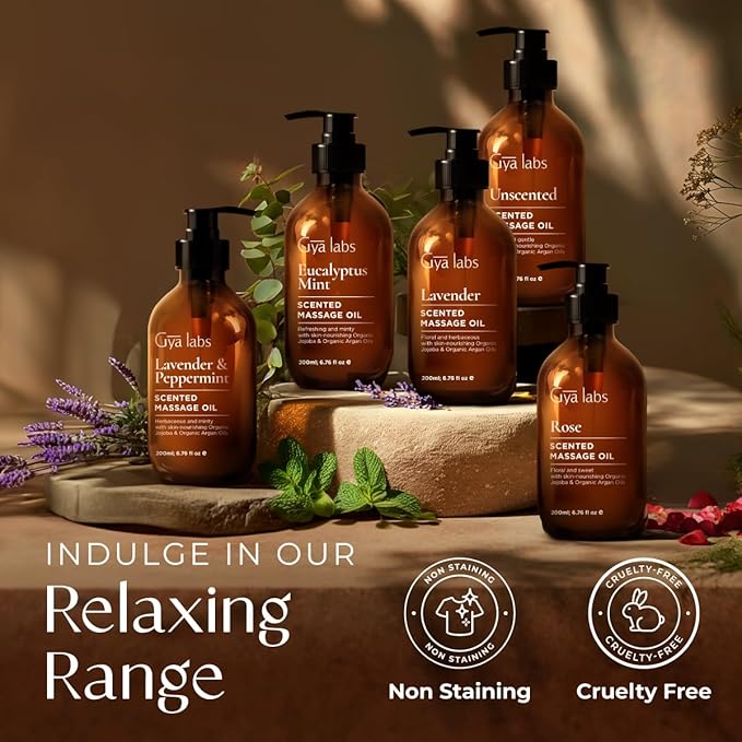 Gya Labs Rose Massage Oils for Date Nights - 6.76 Fl Oz - Rejuvenating Aromatherapy Body Massage Oil for Men & Women - Crafted with Jojoba, Argan, Sunflower, Sweet Almond & Rose Otto