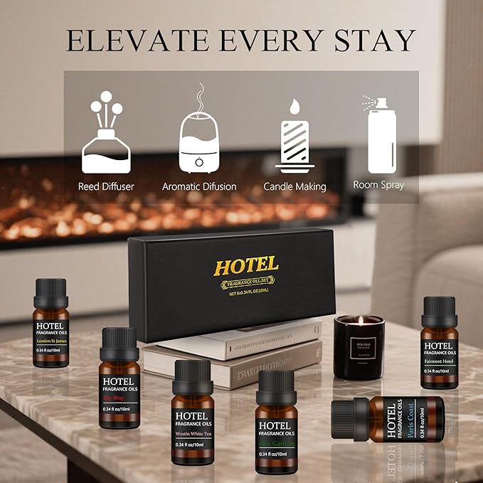 Hotel Collection Luxury Diffuser Oils Set for Diffusers, Fragrance, Scents for Candle Making, Soap (6 * 10ML Set01)