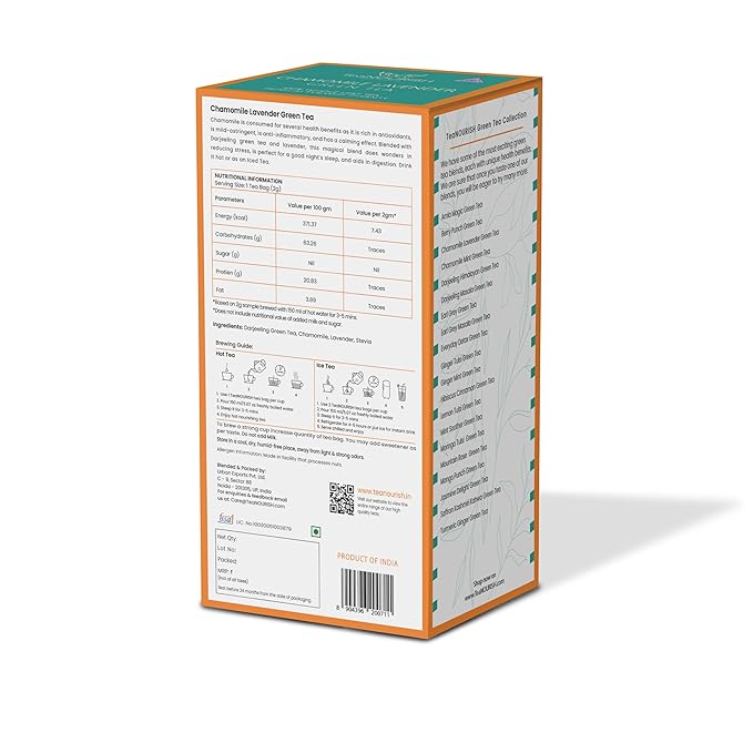 TeaNOURISH Chamomile Lavender Green Tea | 20 Count Pyramid Tea Bags | Whole Leaf Tea | Calming & Relaxing Chamomile Sleep Tea | Bedtime Tea | 100% NATURAL INFUSION