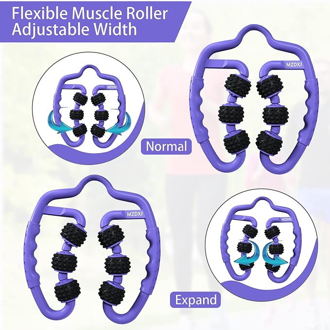 Cellulite Massage Tool Muscle Roller - Deep Fascia Massager & Dimpled Skin Remover for Legs, Thighs & Buttocks - Anti-Cellulite Roller, Smooth Skin, Pain Reliefs (Purple Black - 6 Wheel)