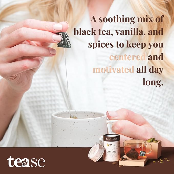 Tease Tea Loose Chai Tea - Aim Chai Organic Tea, Organic Spiced Chai, Caffeinated Herbal Tea Made with Black Tea, Ginger, Cocoa Beans and Nutmeg for an Energizing and Immunity Boosting Support