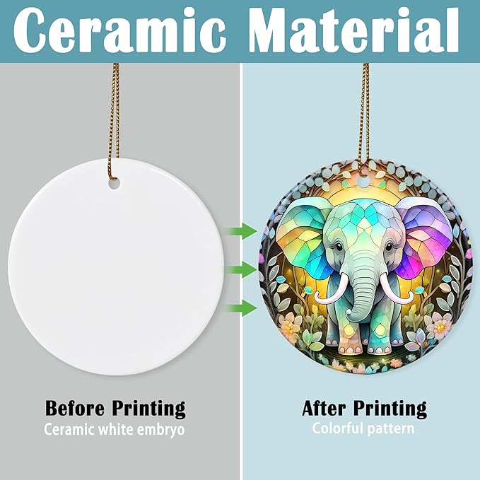 Colorful Ceramic Elephant Christmas Ornament, Holiday Decorations for Tree, Christmas Decor, Elephant Lovers Gifts, Ornament Gift Ideas