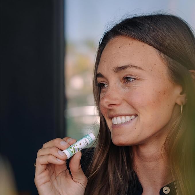 Badger Highland Mint Classic Lip Balm, 100% Organic Balm Long Lasting Lip Moisturizer w/Light Silky Texture, Refreshing, Invigorating & Soothing Mint Lip Balm, 4 Pack