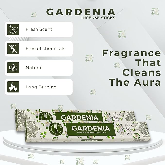 Gardenia Incense Sticks - Total 40 Insence-Sticks - Dual Pack of 20 Insense - Inciensos - Inscents - Natural Non Toxic Ingredients - Incents - Incence - Inscense - Insents