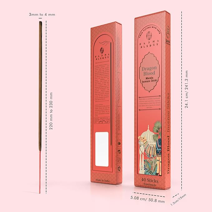 Incense Sticks, Dragons Blood Incense, Made with Natural Ingredients, Hand Rolled Aromatic Masala, 40 Stick Pack, 45-60 Minute Burn Time, Best for Home Fragrance, Meditation, Yoga, Spiritual Healing