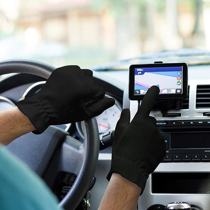 EvridWear 100% Cotton Touchscreen Moisturizing Beauty Gloves with Elastic Cuff, Natural Cosmetic Therapy Gloves for Eczema SPA Dry Hands Care Overnight (Black, Large) 2 Pairs