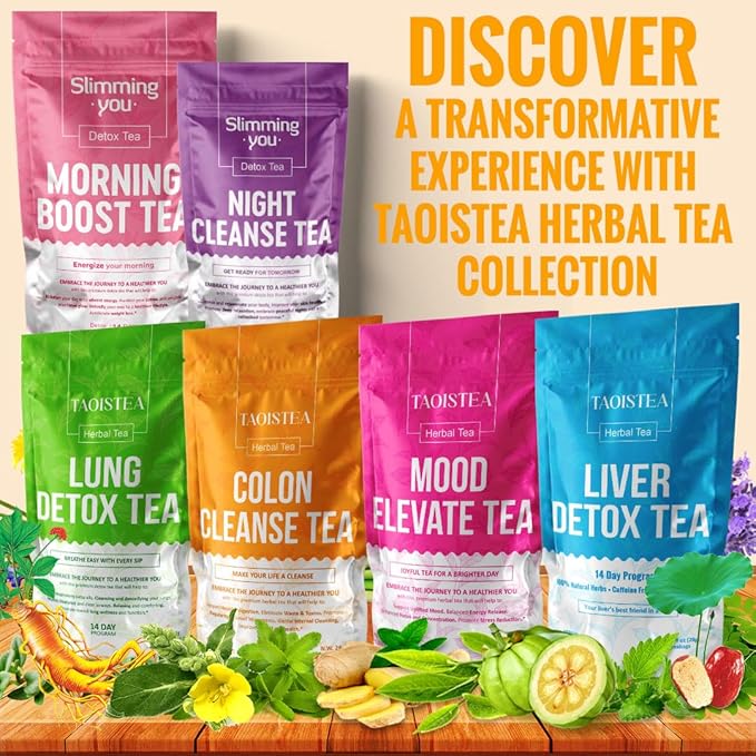TAOISTEA Colon & Lung Detox Tea Set - 2 Herbal Blends, 14 Day Supply Each | Dual-Action Cleanse for Gut Health, Respiratory Support & Daily Detox