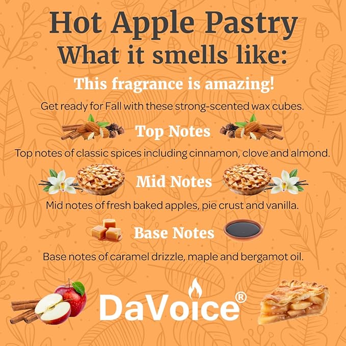 DaVoice Hot Apple Pastry Wax Melts – Strong Scented Soy Wax Cubes with Baked Apple and Cinnamon, Cozy Bakery Dessert Aroma (6 Cubes, 2.2 oz)