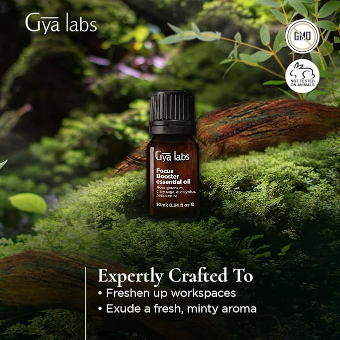 Gya Labs Focus Booster Essential Oil Blend - 100% Pure Natural Focus Essential Oil - Fresh & Minty Scent (0.34 Fl Oz)