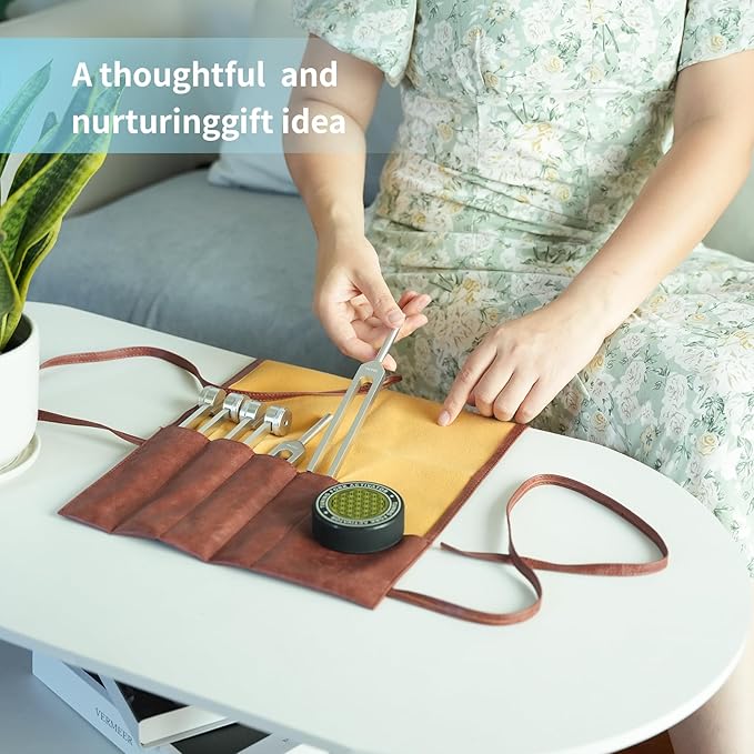 Tuning Forks for Healing Set – Includes 128Hz, 136Hz, 256Hz, 384Hz & Activator, Portable in Red Leather Pouch – Medical Grade Sound Healing Instruments for Chakra, Yoga, and Meditation