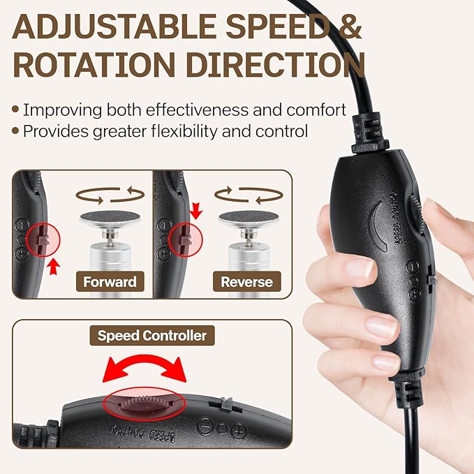 Electric Foot Callus Remover, 2 in 1 Electric Nail File Kit, Multispeed Adjustable Foot Scrubber with Sandpaper Disk, Foot File Pedicure Tools for Feet Dead Skin