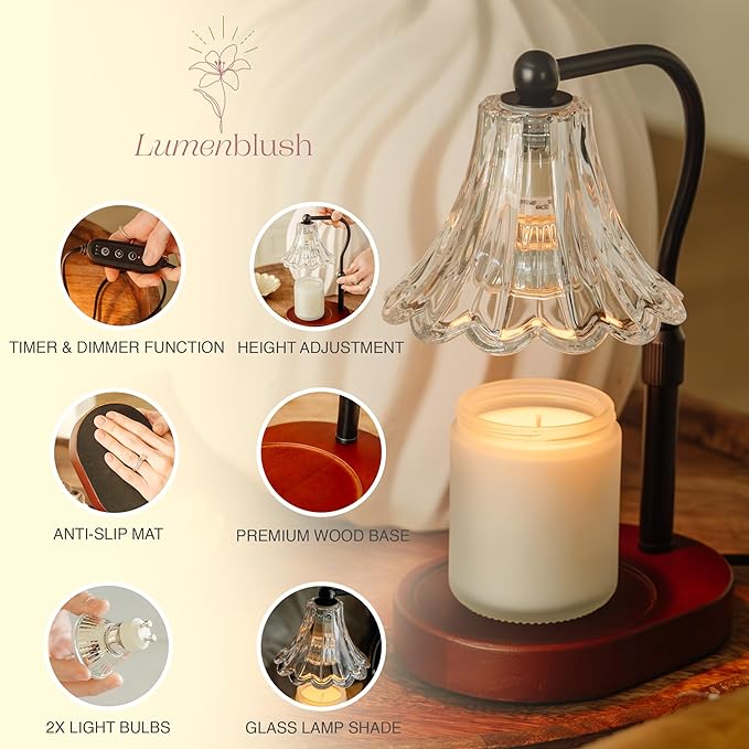 Candle Warmer Lamp with Timer Dimmer, Adjustable Height, Vintage Candle Melter, Modern Home Decor Gift, Birthday Gifts for Women Mom,House Warming Gifts Home Decor, Scented Wax Jar Candles