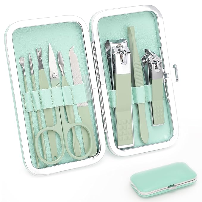 9 PCS Nail Clippers, ONEHERE Premium Manicure Set, Professional Grooming Gift Kit, Pedicure Kit, Facial, Hand, Foot, Cuticle Nail Care Tools, Fingernail Clippers with Luxurious Portable Travel Case