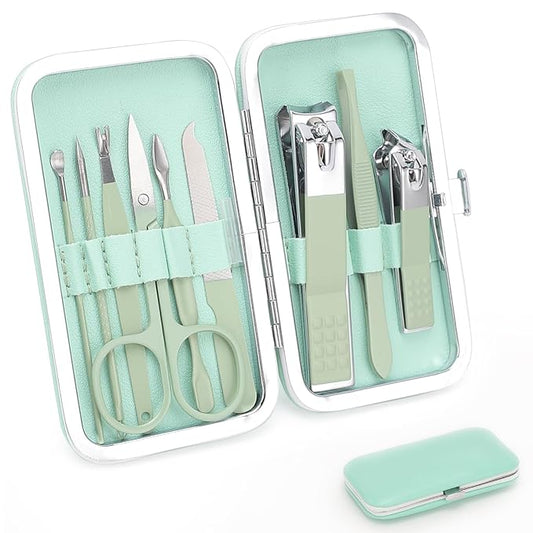 9 PCS Nail Clippers, ONEHERE Premium Manicure Set, Professional Grooming Gift Kit, Pedicure Kit, Facial, Hand, Foot, Cuticle Nail Care Tools, Fingernail Clippers with Luxurious Portable Travel Case