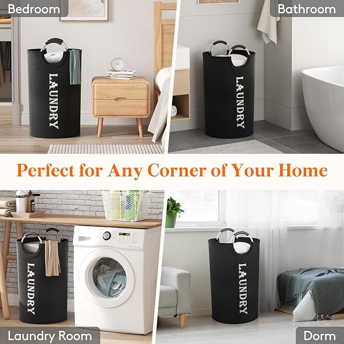 Lifewit 120L 2-Pack Large Laundry Basket, Collapsible Laundry Hamper with Aluminum Handles, Waterproof Freestanding Dirty Clothes Hampers for Laundry Room Bedroom Dorm Bathroom, Black