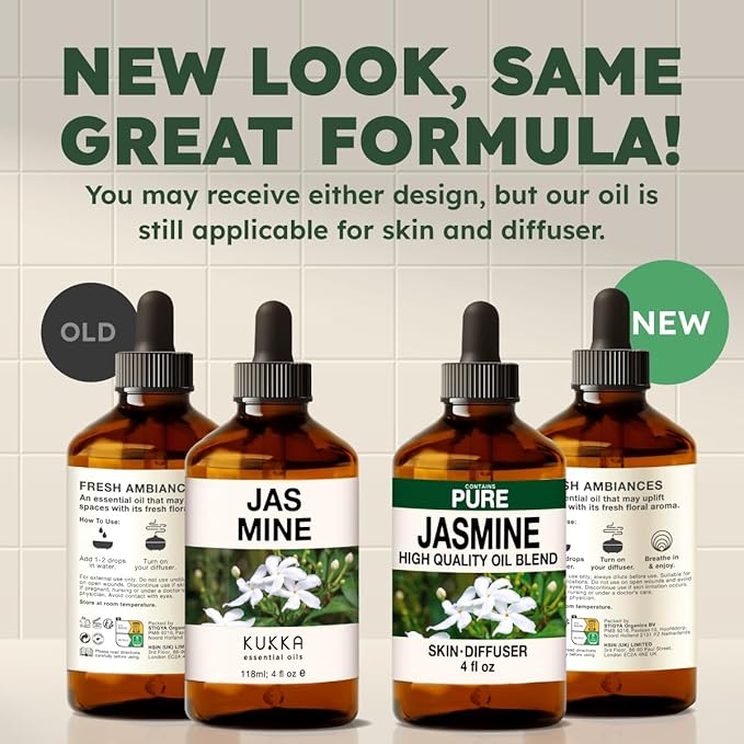 KUKKA Jasmine Essential Oils - 4 Fl Oz - for Hair, Skin, Diffuser, Aromatherapy & DIY Soap Making Scent