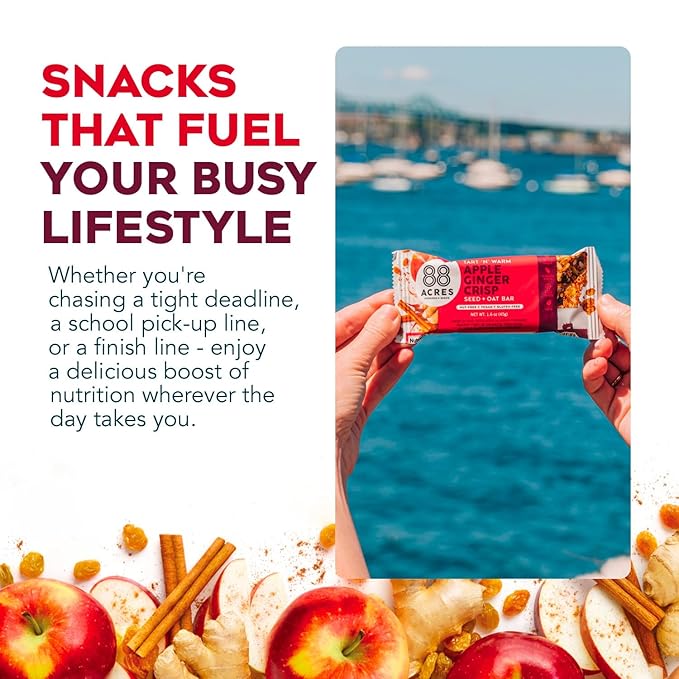 88 Acres Granola Bars | Apple Ginger Crisp | Gluten Free, Nut-Free Oat and Seed Snack Bar | Vegan & Non GMO | 12 Pack