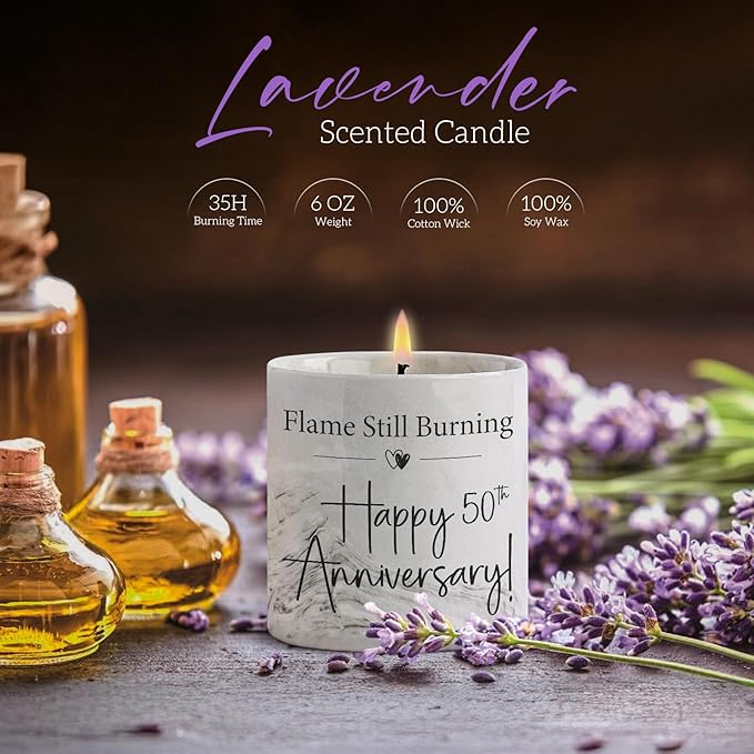 50th Anniversary Candle - 50th Wedding Anniversary Present for Couple & Parents, 50 Year Aniversario Gifts for Men, Women, Wife,Husband - 6 Oz Lavender Candle