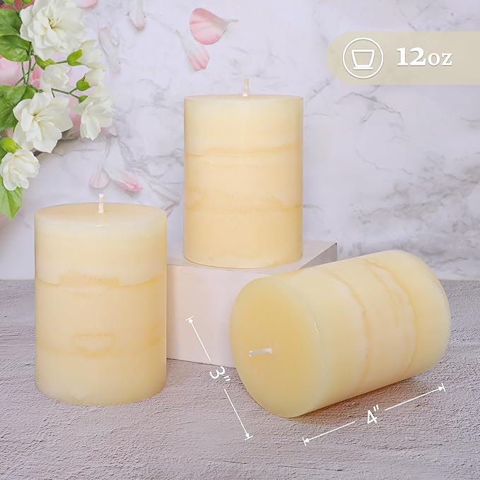 3x4 Inches Jasmine Scented Pillar Candles Ivory White Hand-Poured Candle Long Burning Aromatherapy Candle for Home Scented Wedding Bar Centerpiece Table Decoration, 3 Pack